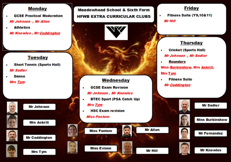 poster showing PE afterschool clubs
