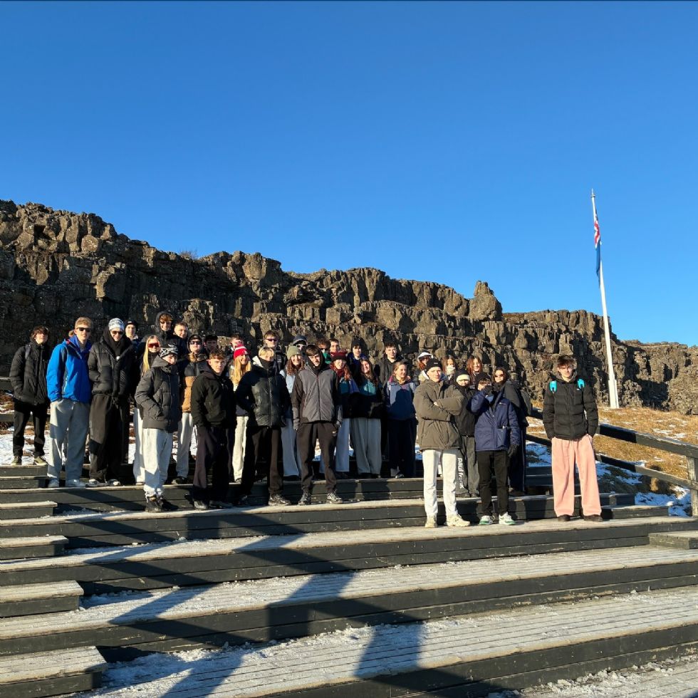 Iceland trip - students pose for a group photo