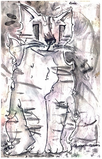 black and white illustration of a cat