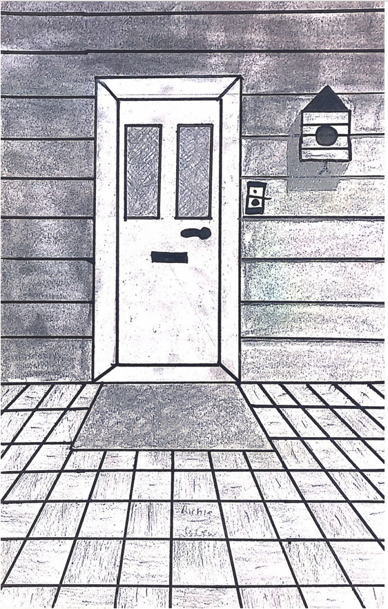 an black and white drawing of a door