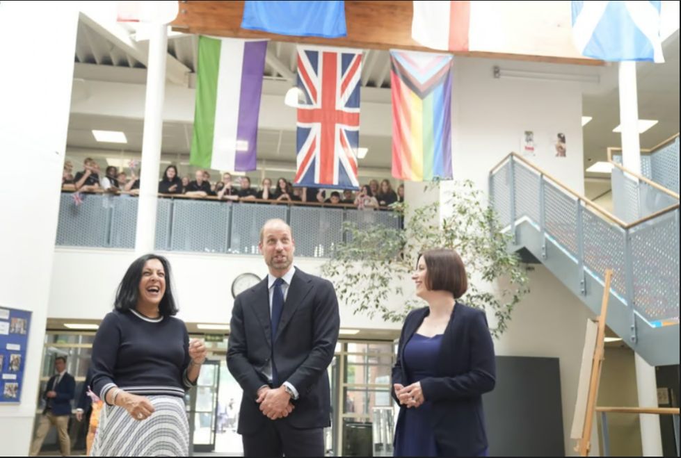 The headteacher, Prince William and the Secretary of State in the Rosling
