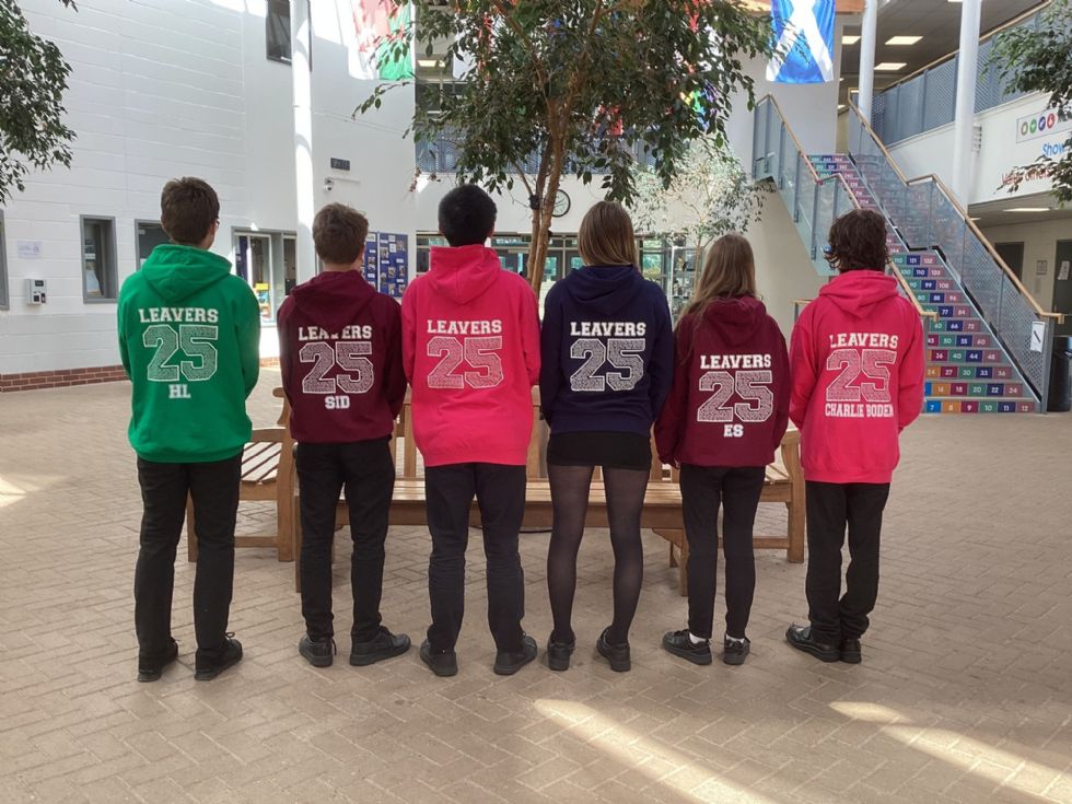 Y11s with their leavers hoodies