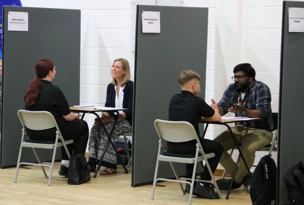 y10 students having a mock interview with an employer