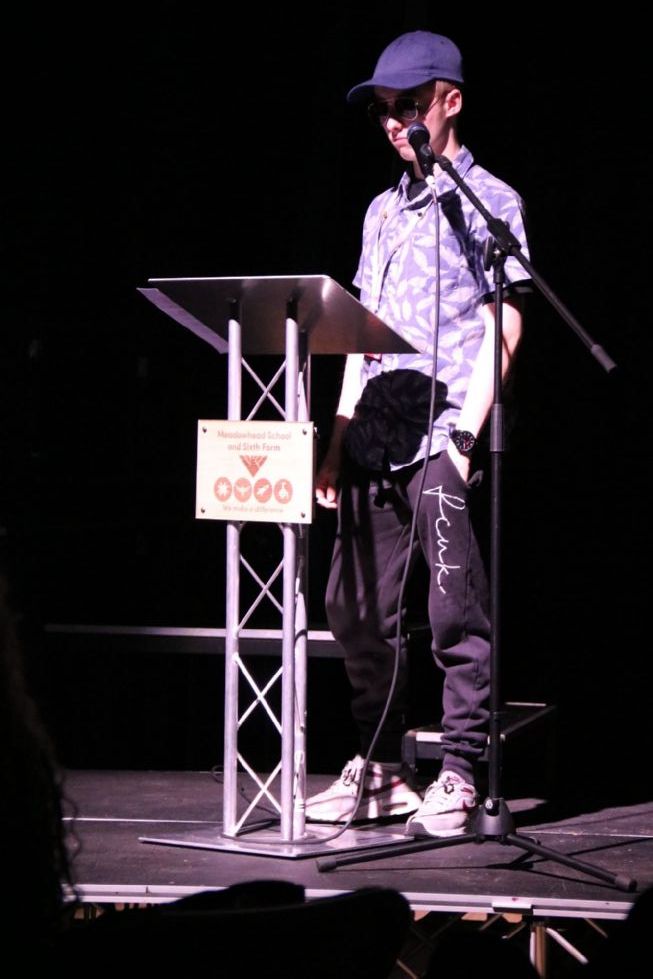 student presenting the showcase