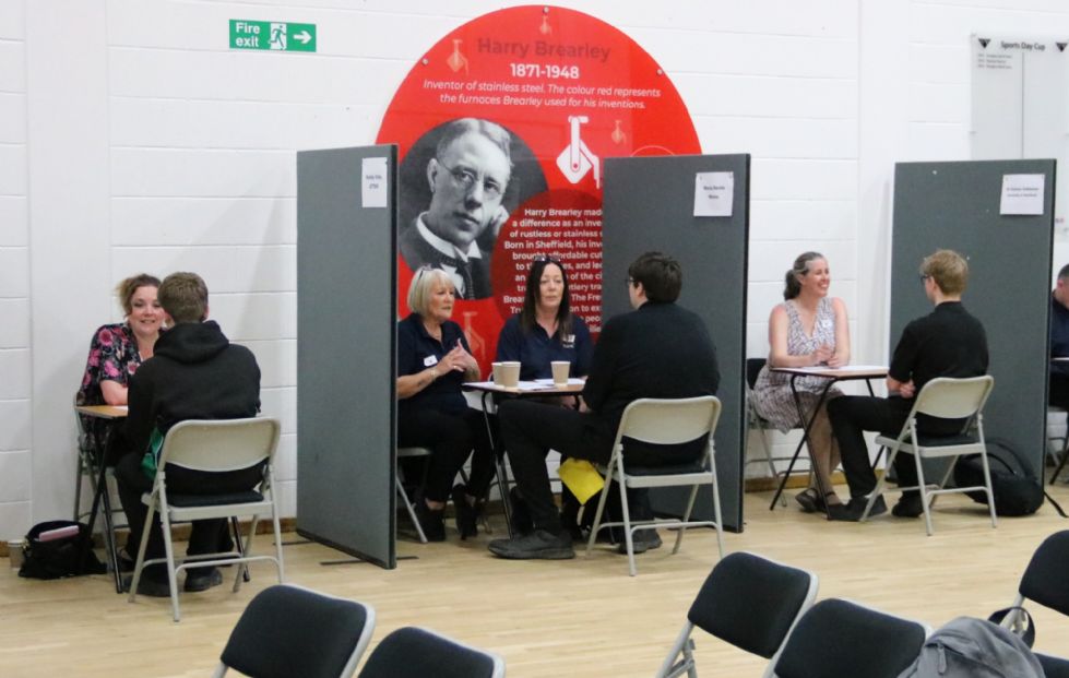 y10 students having a mock interview with an employer