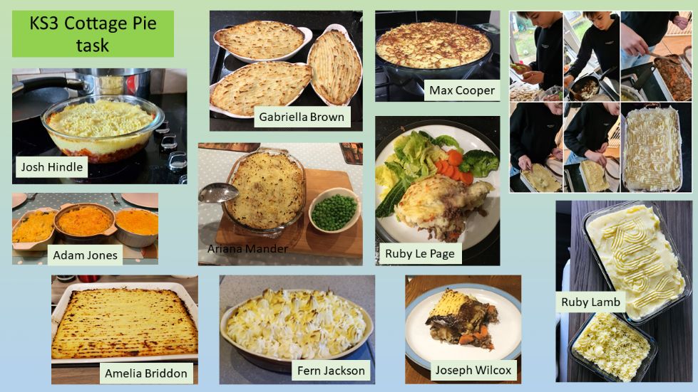 cottage pie photos from ks3 students