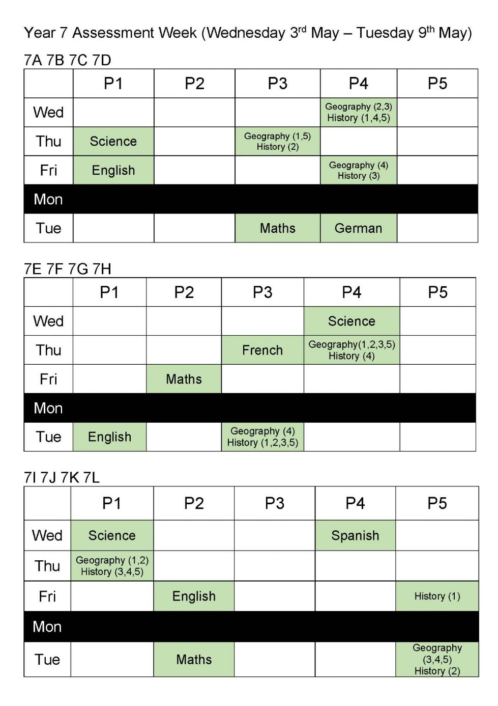 y7 assessment week