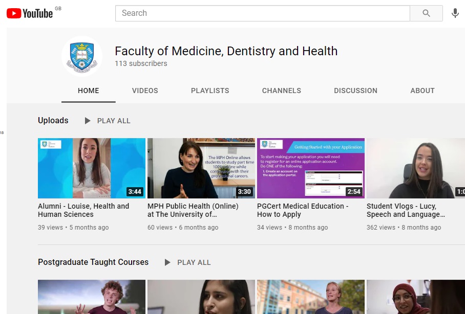 faculty of medicine, dentistry and health youtube channel