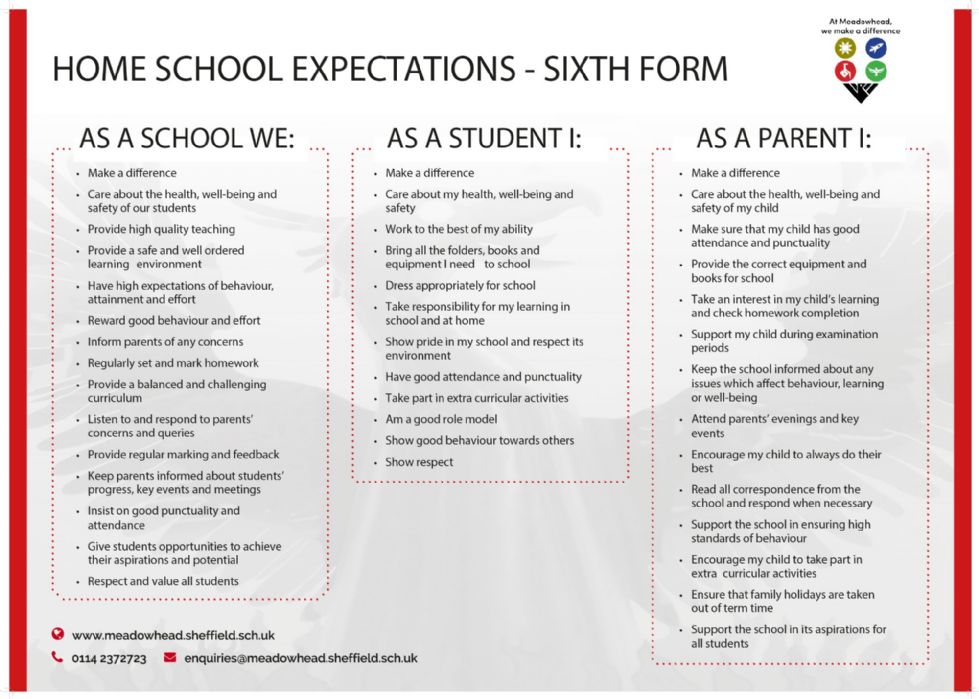 home school expectations 6th form