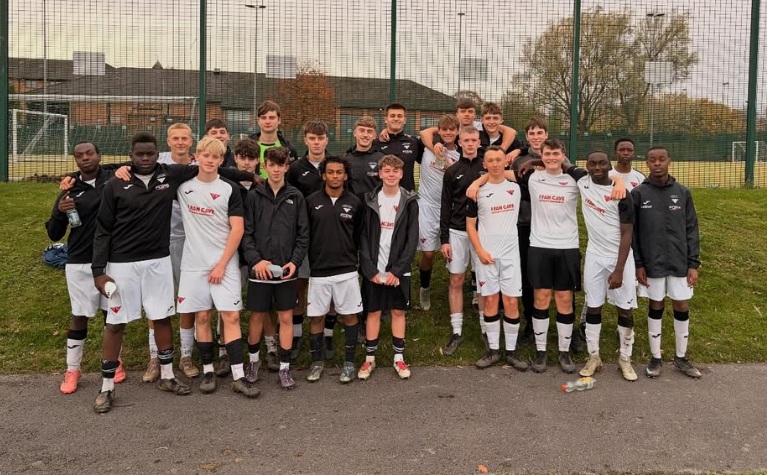 Meadowhead men's football academy team photo after their match