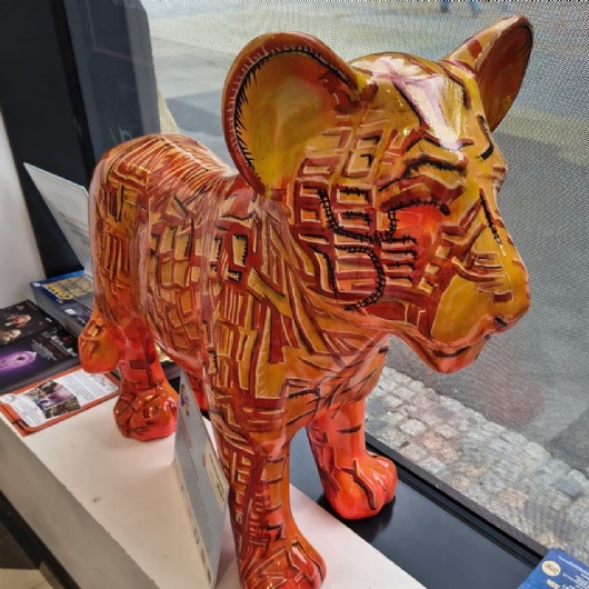 our school's lion cub in a window as part of the pride of Yorkshire fundraising campaign