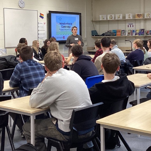 representative from Cambridge University speaks to our y12 students in the library