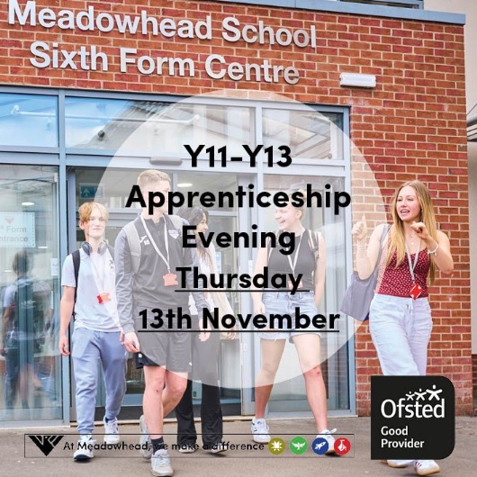 poster advertising the Apprenticeship evening on 13th November at Meadowhead school